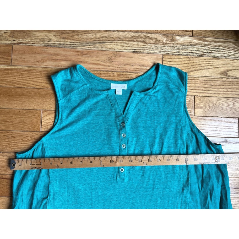 J. Jill Love Linen Teal Blue Sleeveless Henley Tank Top Large 100% Linen - Picture 4 of 7